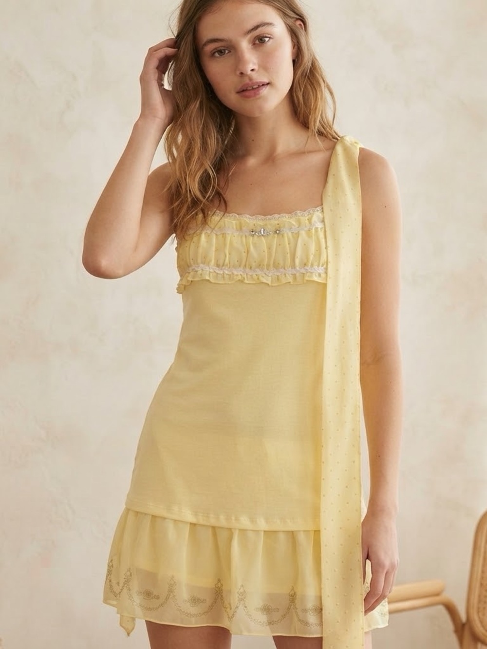 Axes Femme Delicate Yellow Ruffle Mini Dress size m
